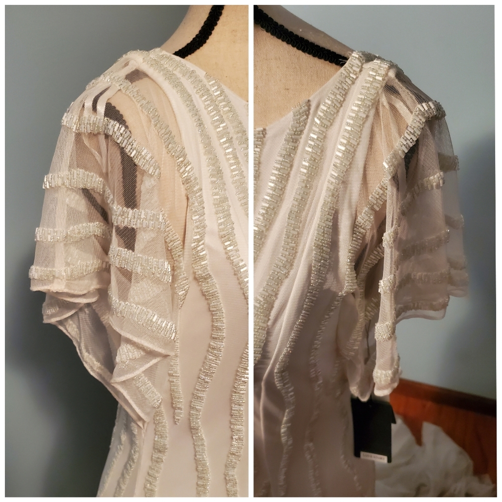 HOLD 👗 Adrianna Papell Beaded Love Story Wedding Gown Ivory Size 8 NWT Train - Picture 6 of 12